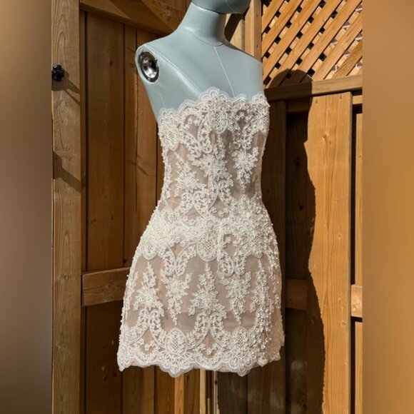🆕 BRONX & BANCO 🧿 NWOT Maraya Blanc Lace Mini Dress, Sz XL US 10 - Picture 10 of 16